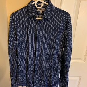 Express Fitted Navy Blue Dress Shirt - Size Medium / 15-15.5 Neck